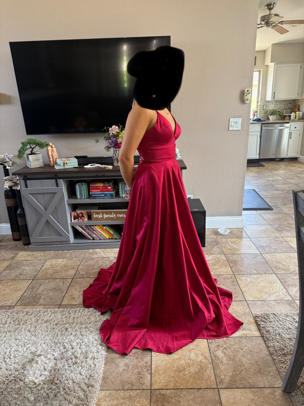 Faviana Red Plunge Prom Gown